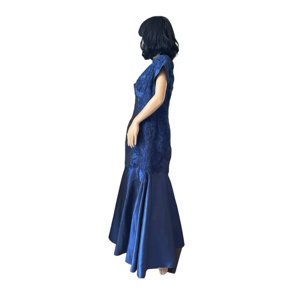 Jade Couture 2010s Navy Off Shoulder Embellished Formal Gown Size 12